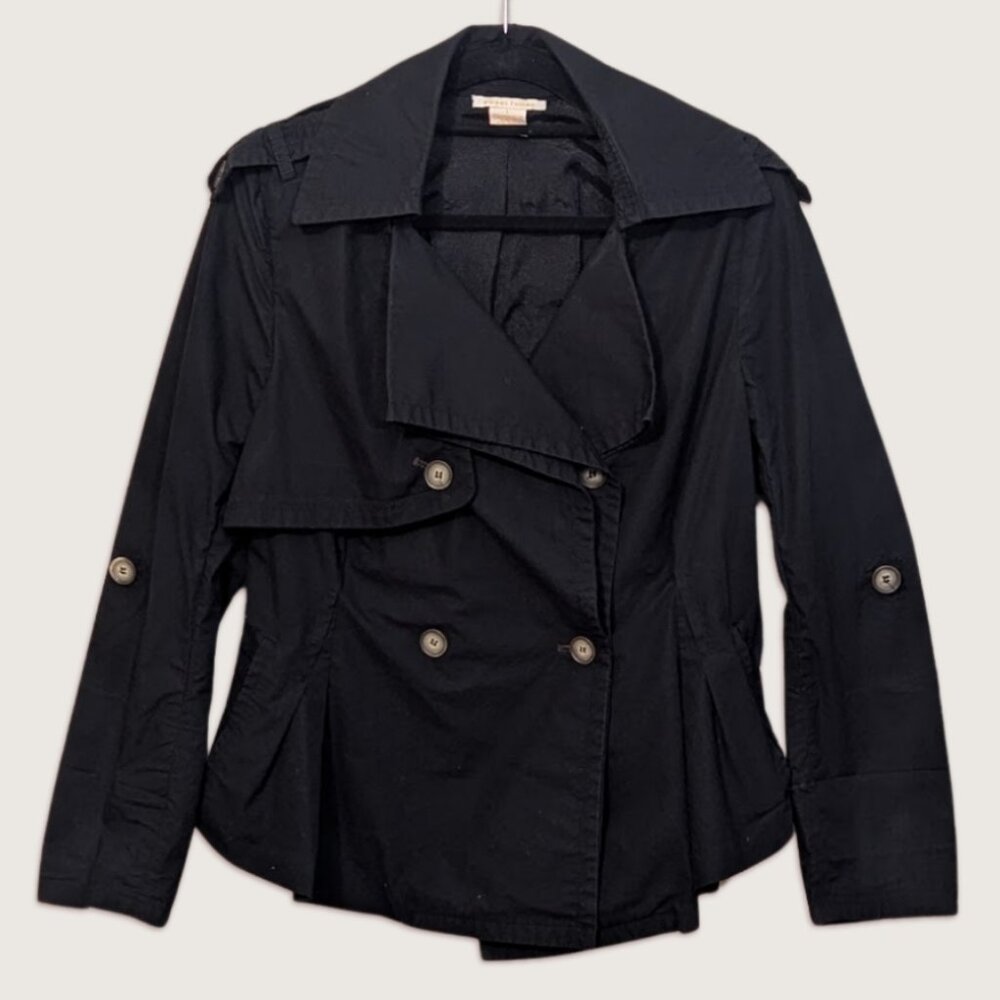 100% Cotton Black Cropped Trench Coat